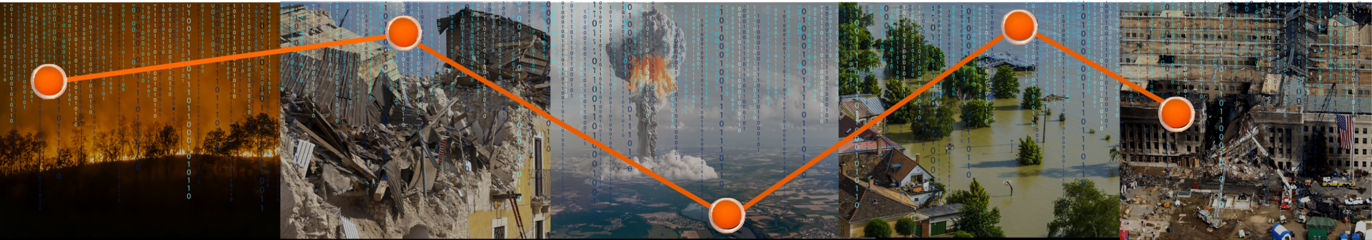 Waldbrand - ein eingestürztes Haus - eine Explosion - Überschwemmung - ein ausgebranntes Haus